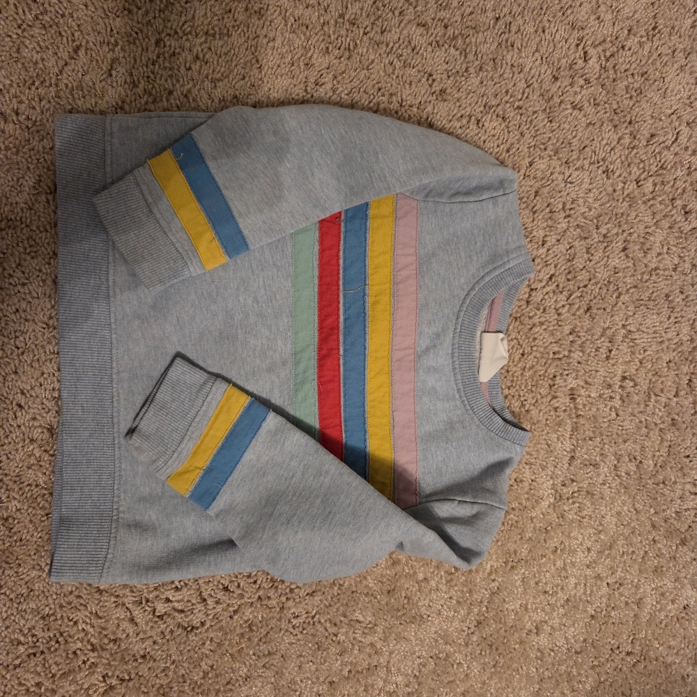 Mini Boden Gray Sweatshirt with Rainbow Stripes